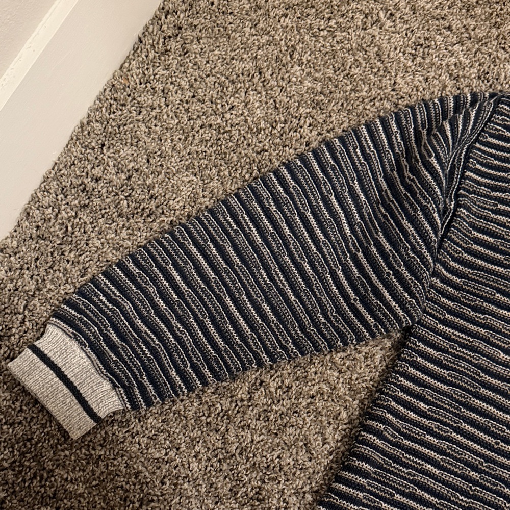 Striped Crewneck Knit Sweater Navy/Cream/Green 100% Cotton - Picture 4 of 8